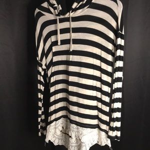 striped long sleeve lacy shirt